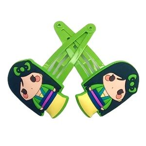 Disney’s Mulan Cartoon Green & Yellow Hair Clip Barrettes